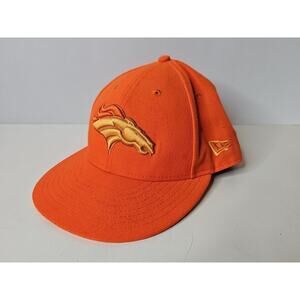 New Era 59Fifty Denver Broncos Solid Orange Raised Logo Cap Hat Fitted 7 1/4 NFL